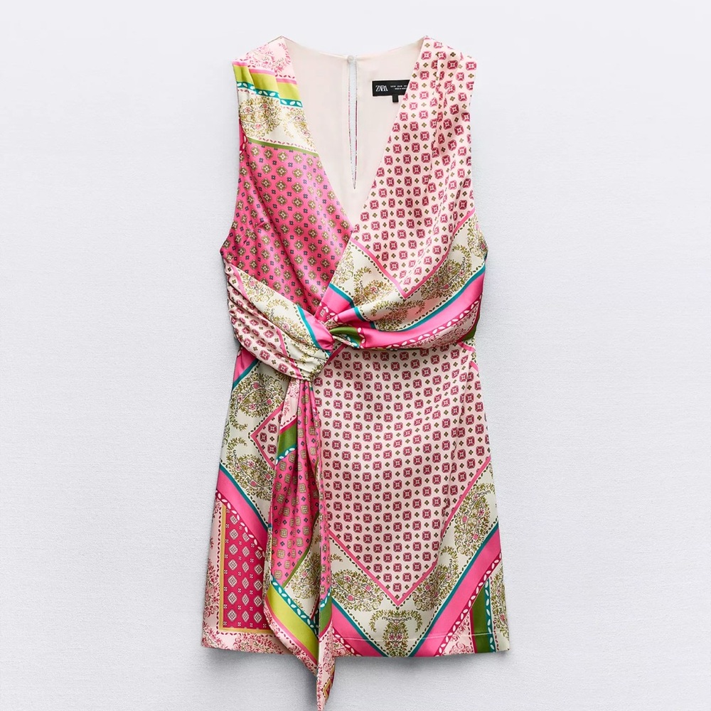 Zara Pink and Green Patterned Dress
